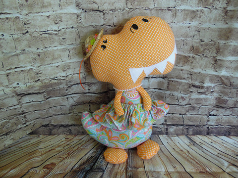 Dinosaur, Girl, T-Rex, Orange Polka Dot with Orange/Turquoise Paisley