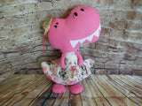 Dinosaur, Girl, T-Rex, Pink Polka Dot with Floral Print