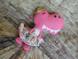 Dinosaur, Girl, T-Rex, Pink Polka Dot with Floral Print