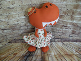 Dinosaur, Girl, T-Rex, Rust Gold Polka Dot with Floral Print