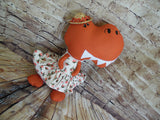 Dinosaur, Girl, T-Rex, Rust Gold Polka Dot with Floral Print