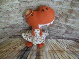 Dinosaur, Girl, T-Rex, Rust Gold Polka Dot with Floral Print