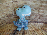 Dinosaur, Girl, T-Rex, Blue Polka Dot with Floral Print