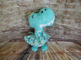 Dinosaur, Girl, T-Rex, Turquoise Polka Dot with Daisies