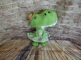 Dinosaur, Girl, T-Rex, Green Polka Dot with Flowers