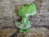 Dinosaur, Girl, T-Rex, Green Polka Dot with Flowers
