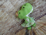 Dinosaur, Girl, T-Rex, Green Polka Dot with Flowers
