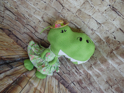 Dinosaur, Girl, T-Rex, Green Polka Dot with Flowers