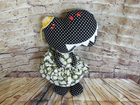 Dinosaur, Girl, T-Rex, Black/white Polka Dot Daisies
