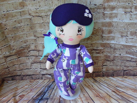 Lollipop Girl, White, Seafoam Green Hair, Purple Llama Print Footed PJs