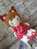Lollipop Girl, White, Brown Pigtails, Red Dress with White Daisies