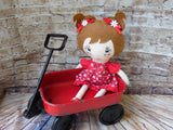 Lollipop Girl, White, Brown Pigtails, Red Dress with White Daisies