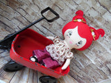 Lollipop Girl, White, Red Pigtails, Beige Floral Top/Maroon Pants