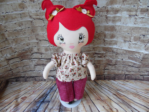 Lollipop Girl, White, Red Pigtails, Beige Floral Top/Maroon Pants
