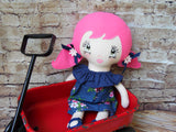 Lollipop Girl, White, Pink Ponytails, Navy Polka Dot Floral Dress