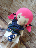Lollipop Girl, White, Pink Ponytails, Navy Polka Dot Floral Dress