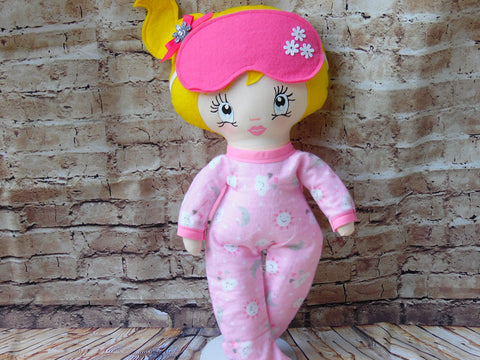 Lollipop Girl, White, Yellow Ponytail, Pink Print Footed PJs