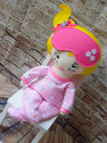 Lollipop Girl, White, Yellow Ponytail, Pink Print Footed PJs