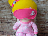 Lollipop Girl, White, Yellow Ponytail, Pink Print Footed PJs