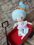 Lollipop Girl, White, Light Blue High Ponytail, White Floral Top/Light Blue Pants