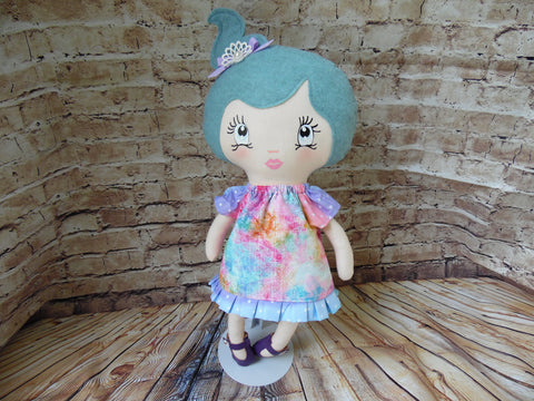 Lollipop Girl, White, Aqua Hair High Ponytail, Tie-Dye Print Dress