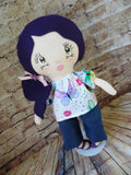 Lollipop Girl, White, Purple Hair Long Ponytail, Floral Print Top/Denim Pants