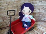Lollipop Girl, White, Purple Hair Long Ponytail, Floral Print Top/Denim Pants