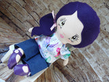 Lollipop Girl, White, Purple Hair Long Ponytail, Floral Print Top/Denim Pants