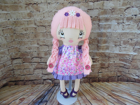 Lollipop Girl, White, Pink Braids, Pink/Purple Floral Print Dress