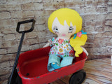 Lollipop Girl, White, Yellow Hair Long Ponytail, White Floral Top/Light Turquoise Pants