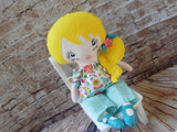 Lollipop Girl, White, Yellow Hair Long Ponytail, White Floral Top/Light Turquoise Pants