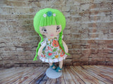 Lollipop Girl, White, Lime Green Hair-Braids, Pink/Turquoise Floral Print