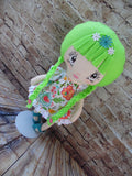 Lollipop Girl, White, Lime Green Hair-Braids, Pink/Turquoise Floral Print
