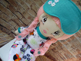 Lollipop Girl, White, Pink Hair-Braids, White Floral Print Footed PJs