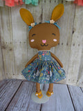 Bunny, Brown, Girl, Turquoise Floral Print