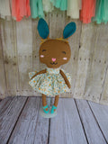Bunny, Brown, Girl, Turquoise/Gold Floral Print