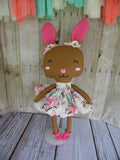 Bunny, Brown, Girl, White/Pink Floral Print