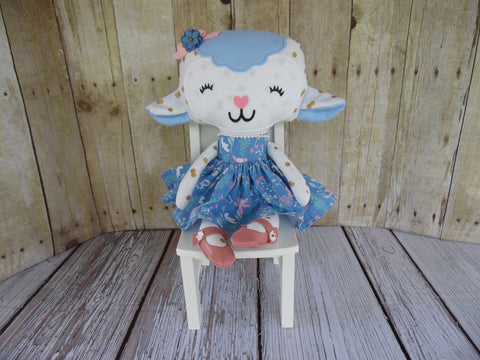 Lamb, Girl, White/Gold; Blue/Pink Floral