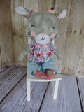 Kitty Cat - Gray Girl - Pink/Blue Floral Top/Light Blue Pants