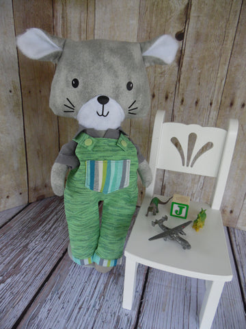 Kitty Cat - Gray Boy - Light Green Overalls/Gray Shiirt