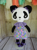 Panda, Girl, Purple Floral Print Dress