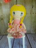 Ponytail Girl Doll, White, Yellow Hair, Pink Floral Print