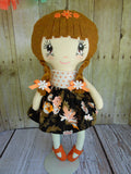 Ponytail Girl Doll, White, Brown Hair, Orange Floral Print