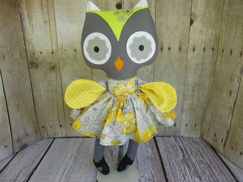 Owl, Girl, Gray, Yellow/Gray Floral Print