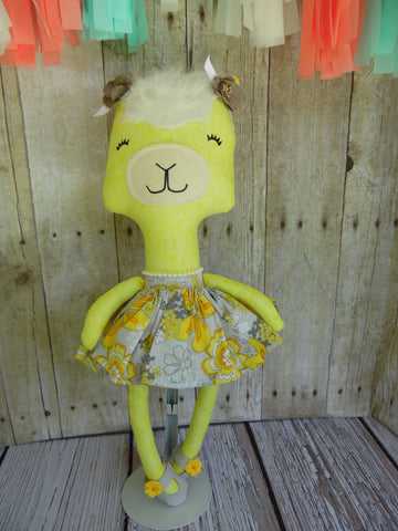 Llama, Girl, Yellow, Gray/Yellow Floral Print