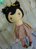 Ponytail Girl Doll, Tan, Black Hair, Beige/Mauve Floral Print