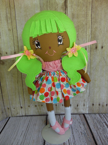 Lollipop Girl, Dark, Bright Green Hair, Lollipop Print Top/ Skirt