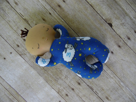 Butterbean Baby -Tan Boy - Blue Sheep Print