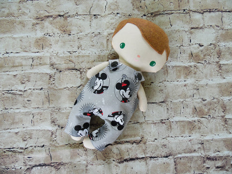 Wee Baby Boy Doll, White, Mickey Mouse Print Overalls
