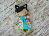 Wee Baby Girl Doll, Tan, Turquoise Print Dress